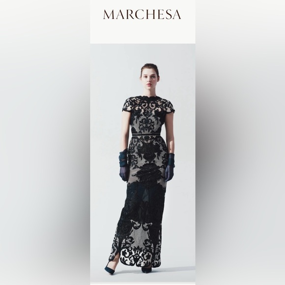 Marchesa Dresses & Skirts - NWT Marchesa Black and Cream Lace Maxi Dress, US4